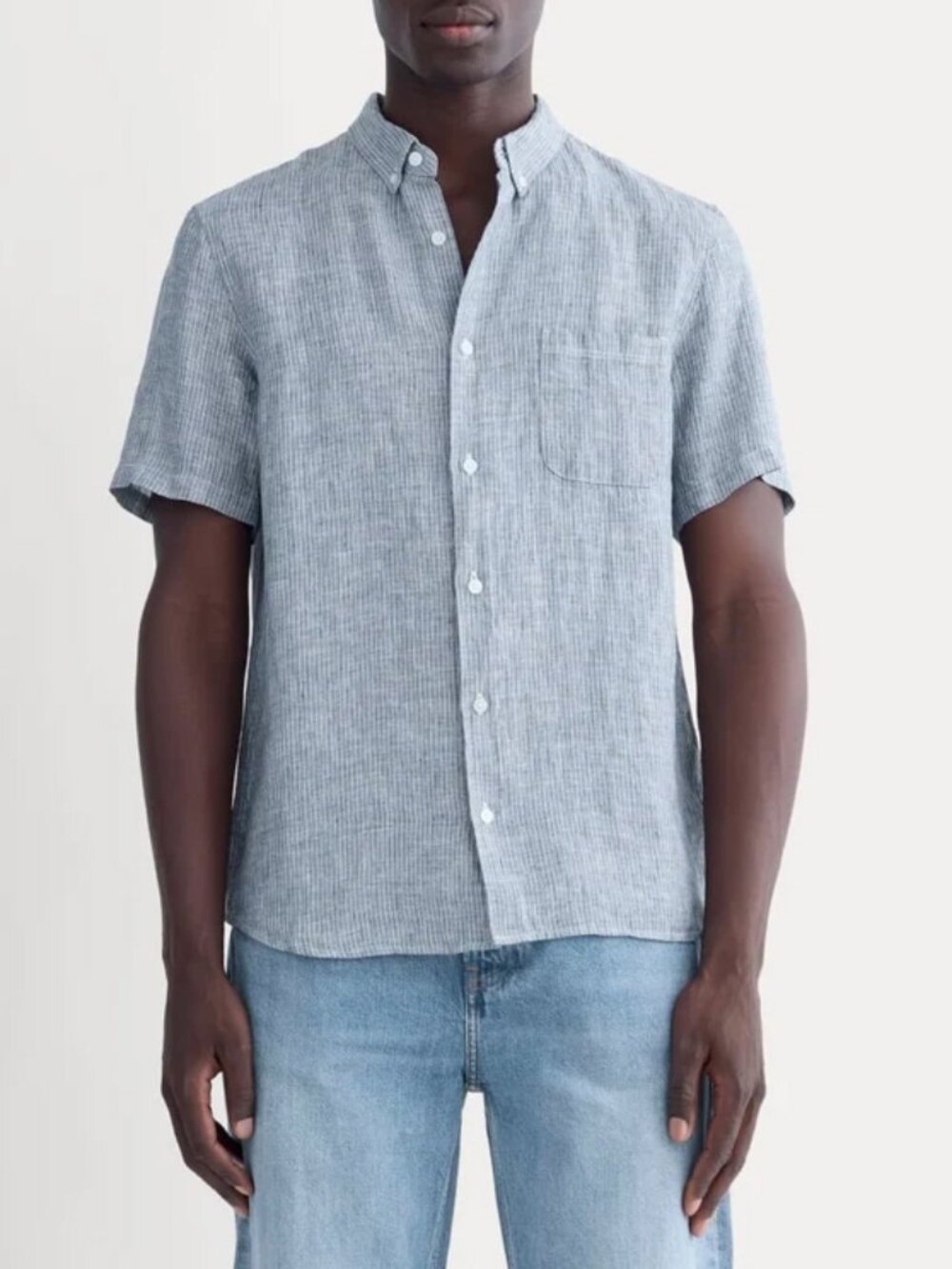 Everlane Classic Short Sleeve 100% Linen Shirt Striped Regular Fit Preppy